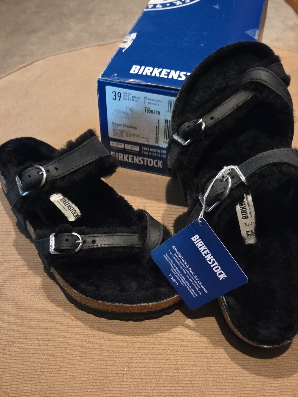 NWT Birkenstock Black Shearling Mayari Double Strap Sandals Size 39